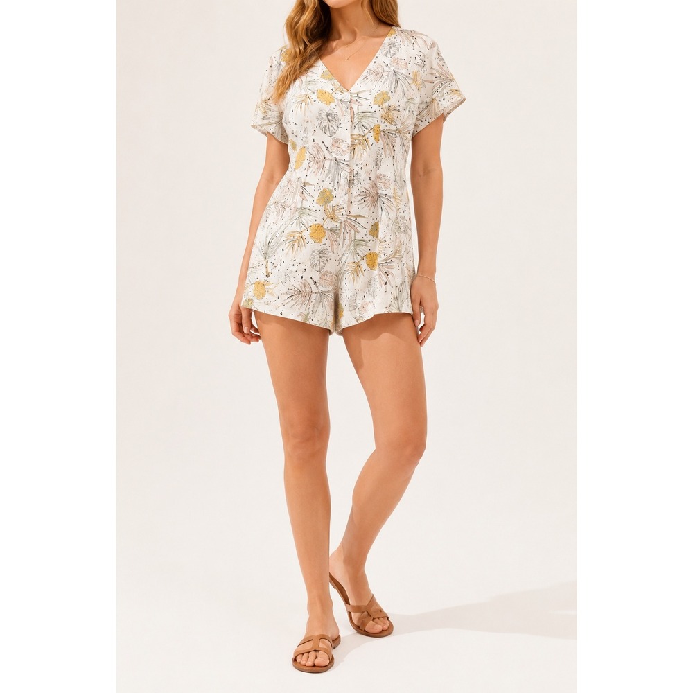 MINKPINK Wild Coast Romper Linen Cotton Floral Button Front Size M